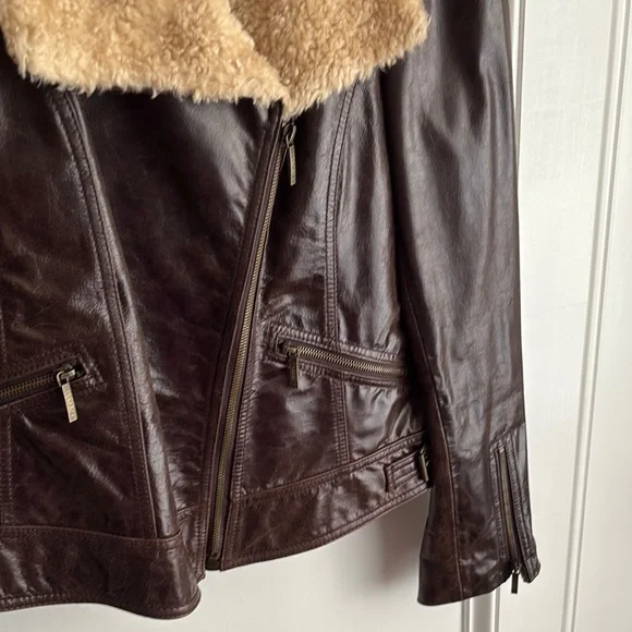 Laundry By Shelli Segal Dark Brown Leather Bomber Jacket - Picture 8 of 9